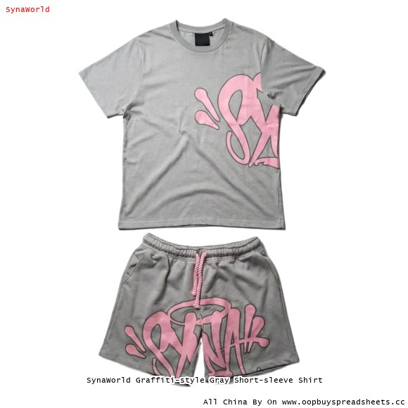 SynaWorld Graffiti-style Gray Short-sleeve Shirt