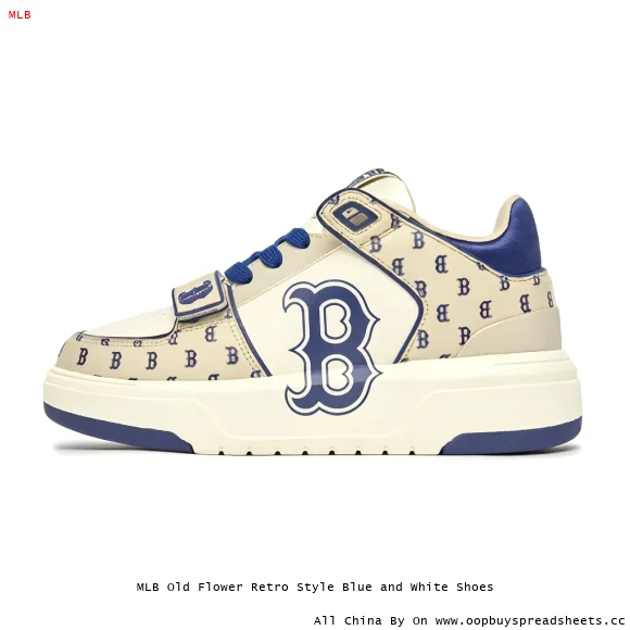 MLB Old Flower Retro Style Blue and White Shoes
