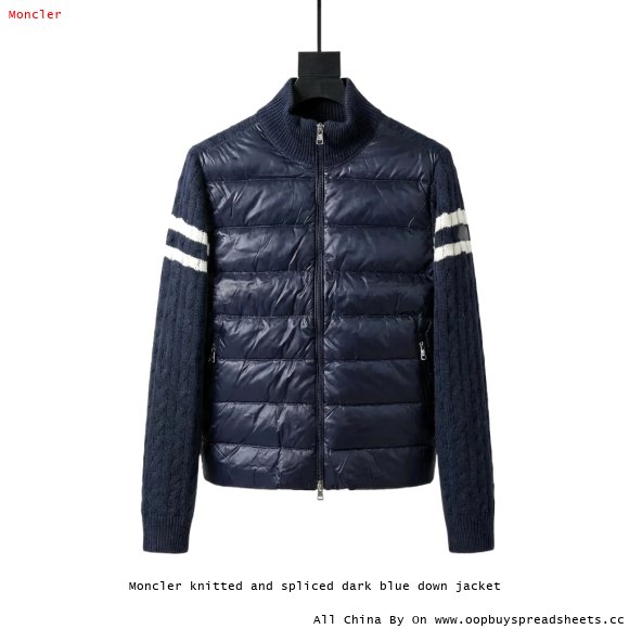 Moncler knitted and spliced dark blue down jacket