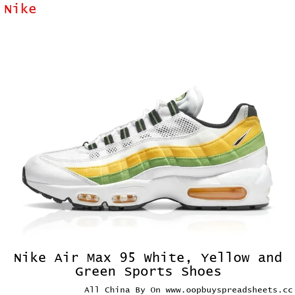 Nike Air Max 95 White, Yellow and Green Sports Shoes