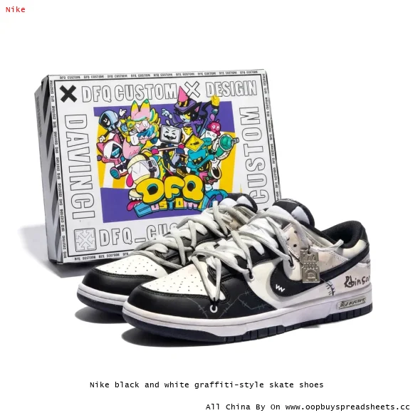 Nike black and white graffiti-style skate shoes