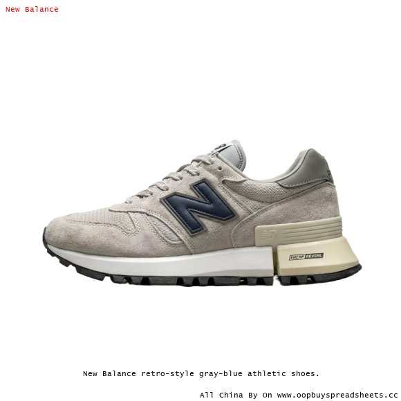 New Balance retro-style gray-blue athletic shoes.