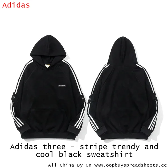 Adidas three - stripe trendy and cool black sweatshirt