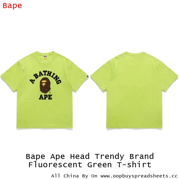 Bape Ape Head Trendy Brand Fluorescent Green T-shirt