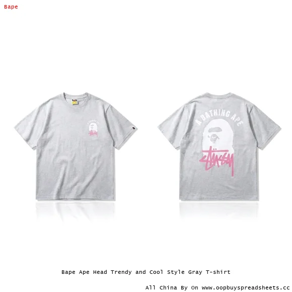 Bape Ape Head Trendy and Cool Style Gray T-shirt