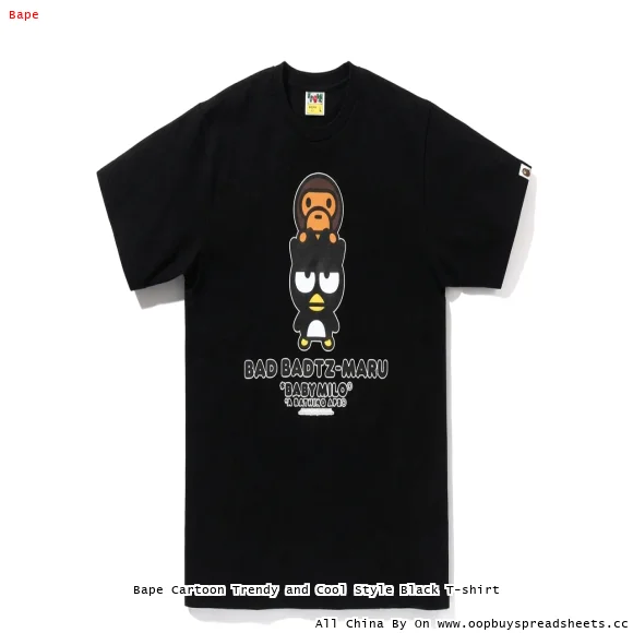 Bape Cartoon Trendy and Cool Style Black T-shirt