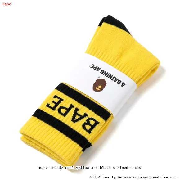 Bape trendy cool yellow and black striped socks