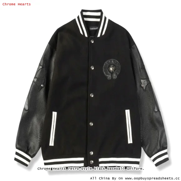 Chrome Hearts retro-style black baseball uniform.