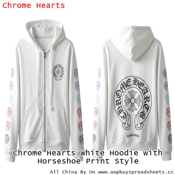 Chrome Hearts White Hoodie with Horseshoe Print Style