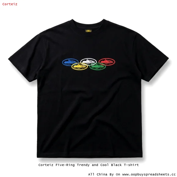Corteiz Five-Ring Trendy and Cool Black T-shirt