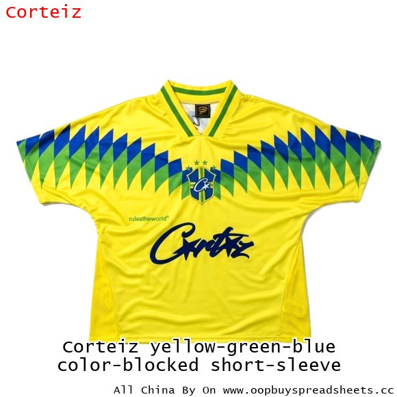 Corteiz yellow-green-blue color-blocked short-sleeve