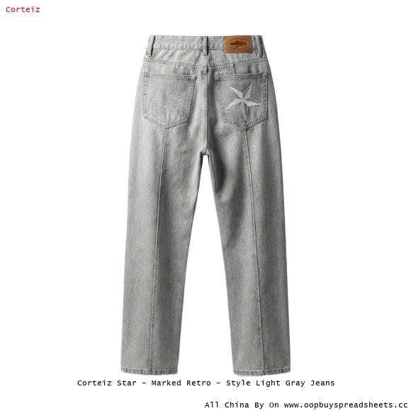Corteiz Star - Marked Retro - Style Light Gray Jeans