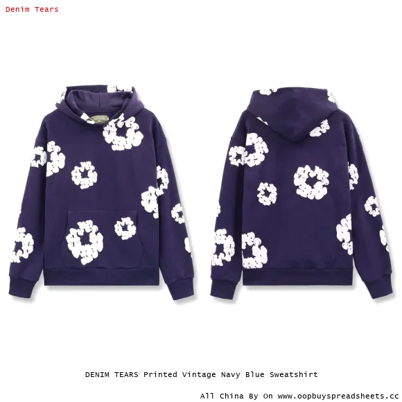 DENIM TEARS Printed Vintage Navy Blue Sweatshirt