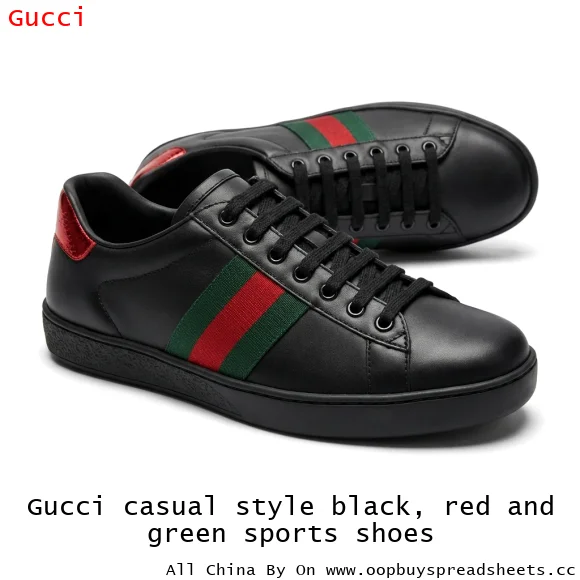 Gucci casual style black, red and green sports shoes