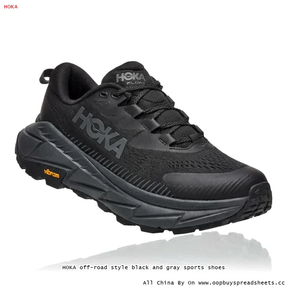 HOKA off-road style black and gray sports shoes