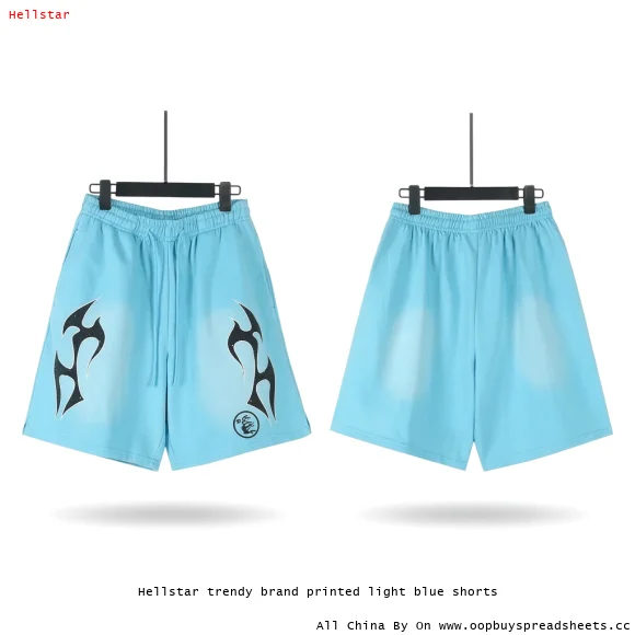 Hellstar trendy brand printed light blue shorts