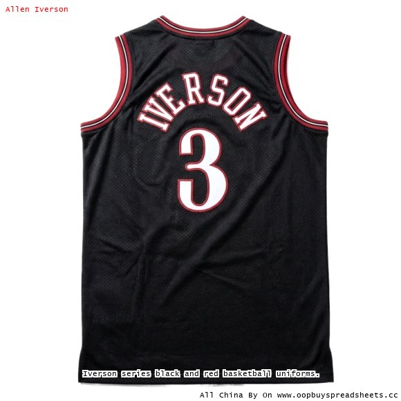Iverson series black and red basketball uniforms.