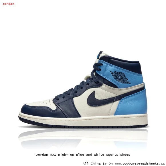 Jordan AJ1 High-Top Blue and White Sports Shoes