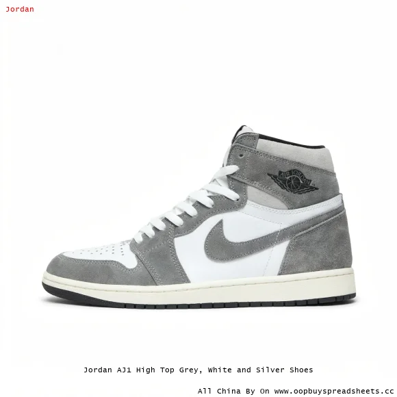 Jordan AJ1 High Top Grey, White and Silver Shoes