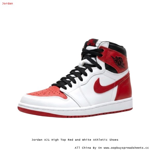 Jordan AJ1 High Top Red and White Athletic Shoes