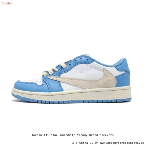 Jordan AJ1 Blue and White Trendy Brand Sneakers