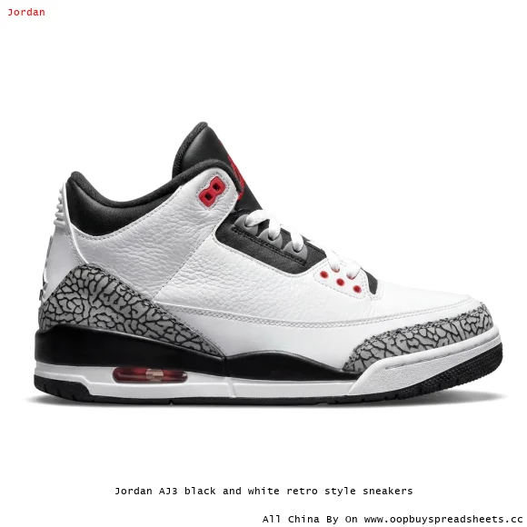 Jordan AJ3 black and white retro style sneakers