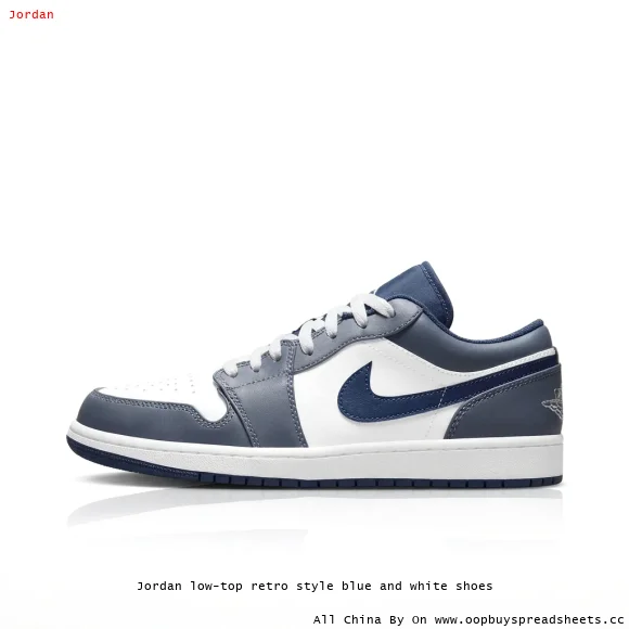 Jordan low-top retro style blue and white shoes