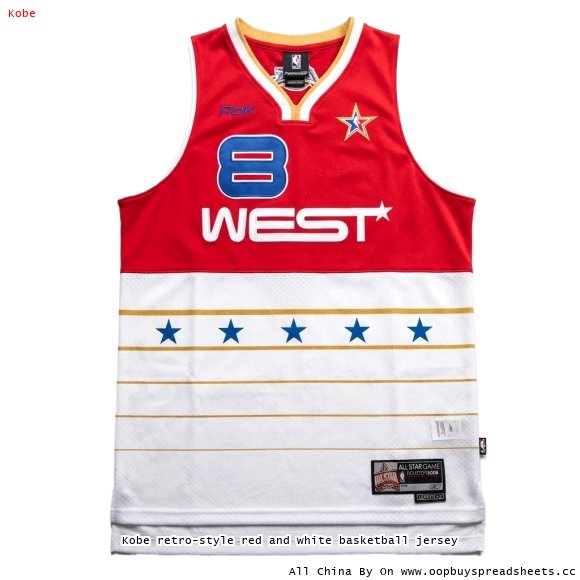 Kobe retro-style red and white basketball jersey