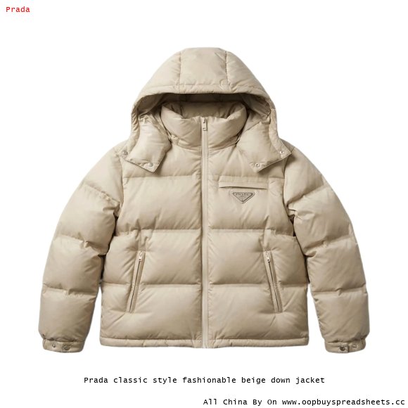 Prada classic style fashionable beige down jacket