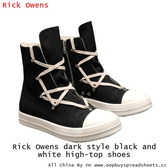 Rick Owens dark style black and white high-top shoes