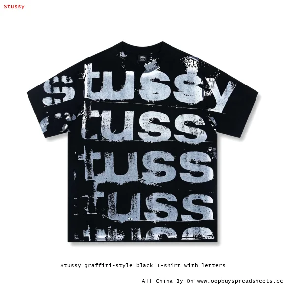 Stussy graffiti-style black T-shirt with letters