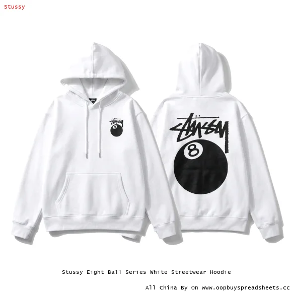 Stussy Eight Ball Series White Streetwear Hoodie