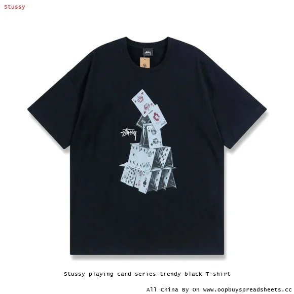 Stussy playing card series trendy black T-shirt