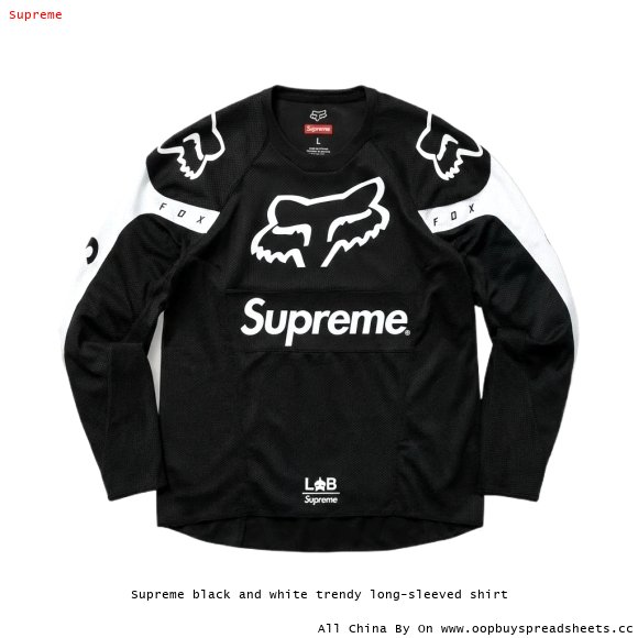 Supreme black and white trendy long-sleeved shirt