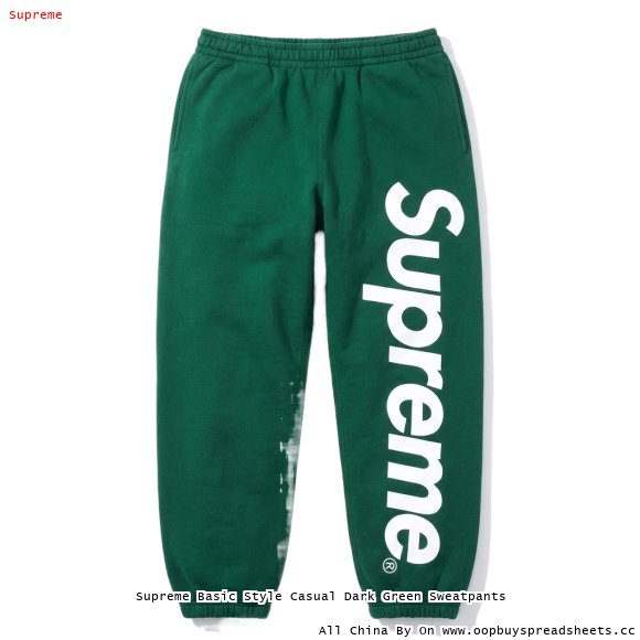 Supreme Basic Style Casual Dark Green Sweatpants