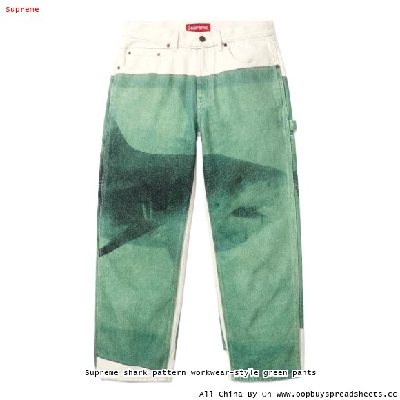 Supreme shark pattern workwear-style green pants