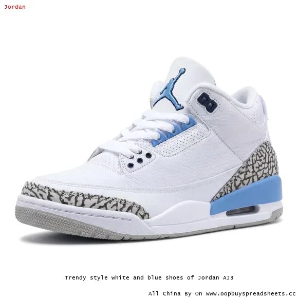 Trendy style white and blue shoes of Jordan AJ3