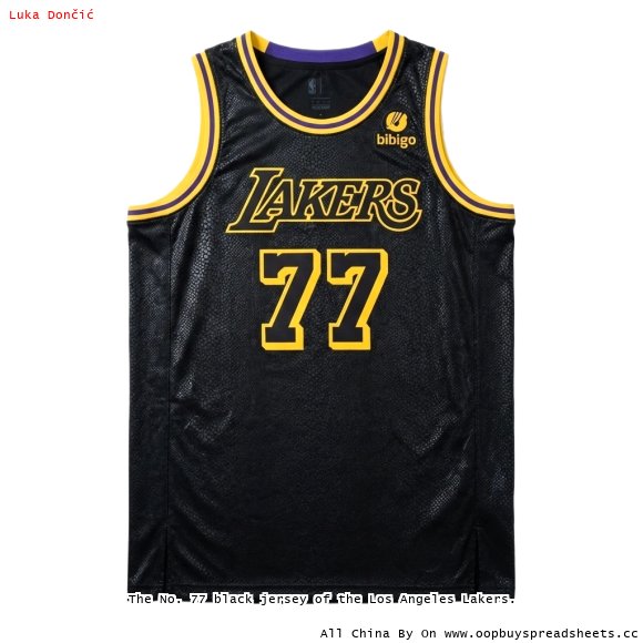 The No. 77 black jersey of the Los Angeles Lakers.