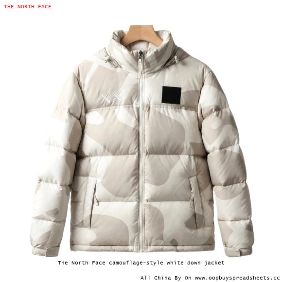 The North Face camouflage-style white down jacket