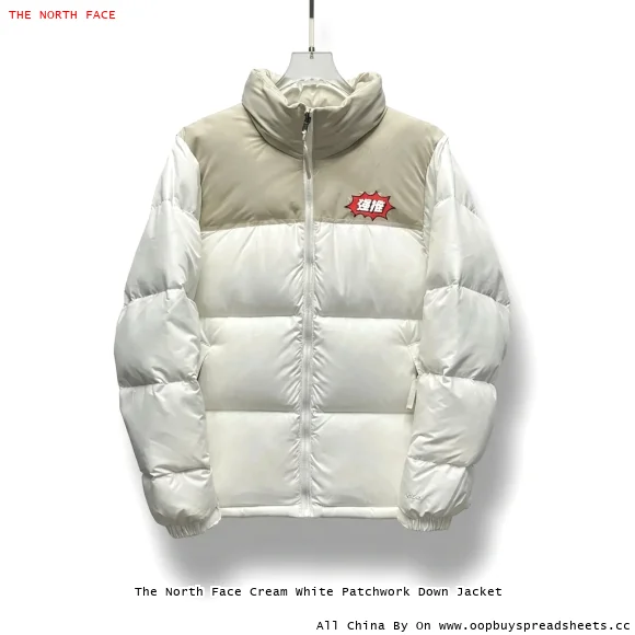 The North Face Cream White Patchwork Down Jacket