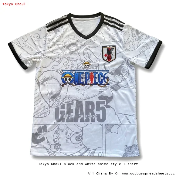 Tokyo Ghoul black-and-white anime-style T-shirt