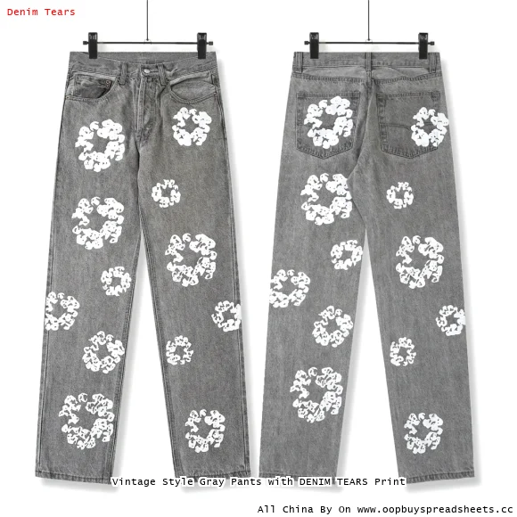 Vintage Style Gray Pants with DENIM TEARS Print