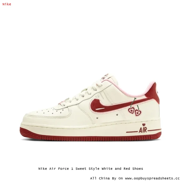 Nike Air Force 1 Sweet Style White and Red Shoes