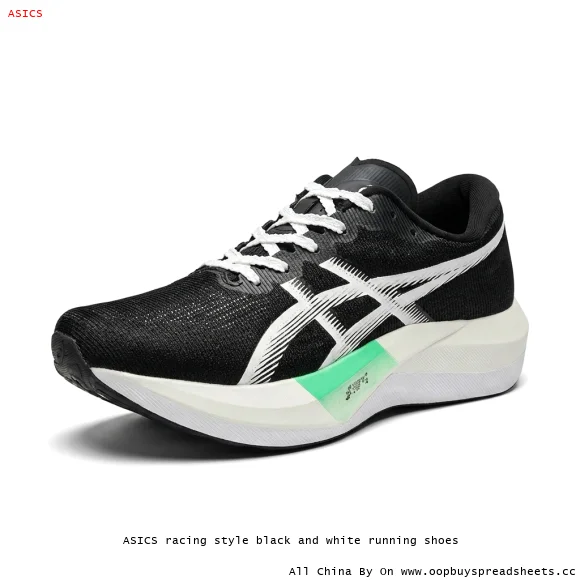 ASICS racing style black and white running shoes