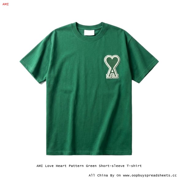 AMI Love Heart Pattern Green Short-sleeve T-shirt