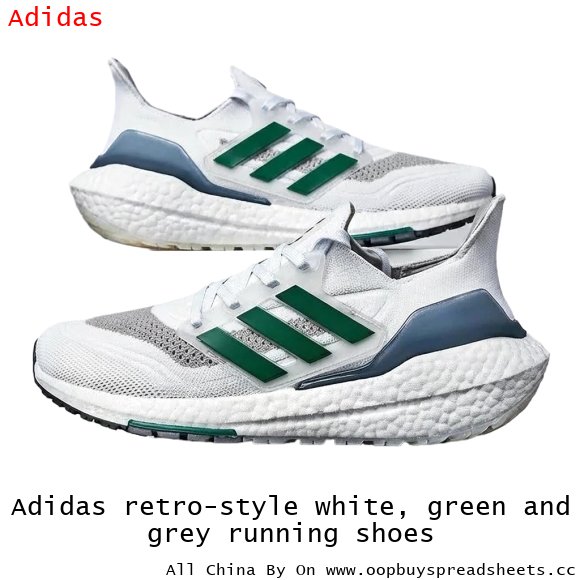 Adidas retro-style white, green and grey running shoes