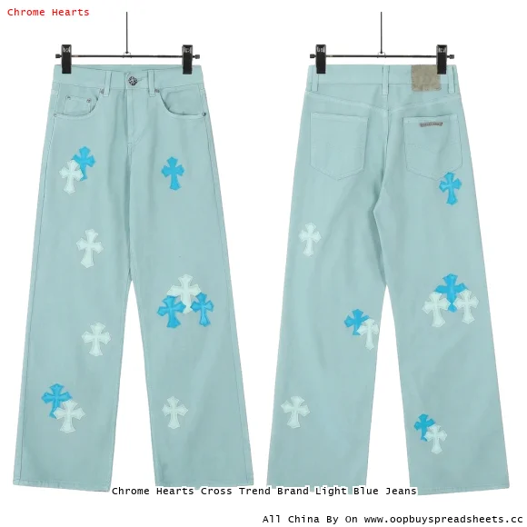 Chrome Hearts Cross Trend Brand Light Blue Jeans