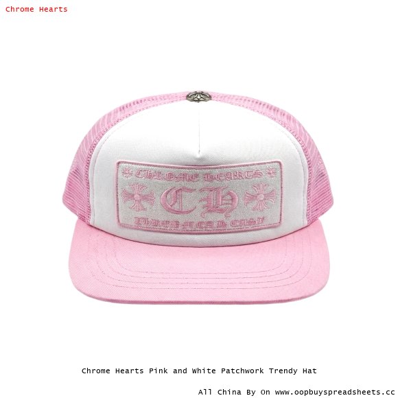 Chrome Hearts Pink and White Patchwork Trendy Hat