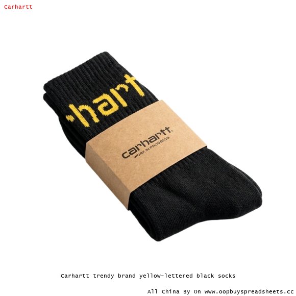 Carhartt trendy brand yellow-lettered black socks