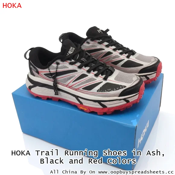 HOKA Trail Running Shoes in Ash, Black and Red Colors